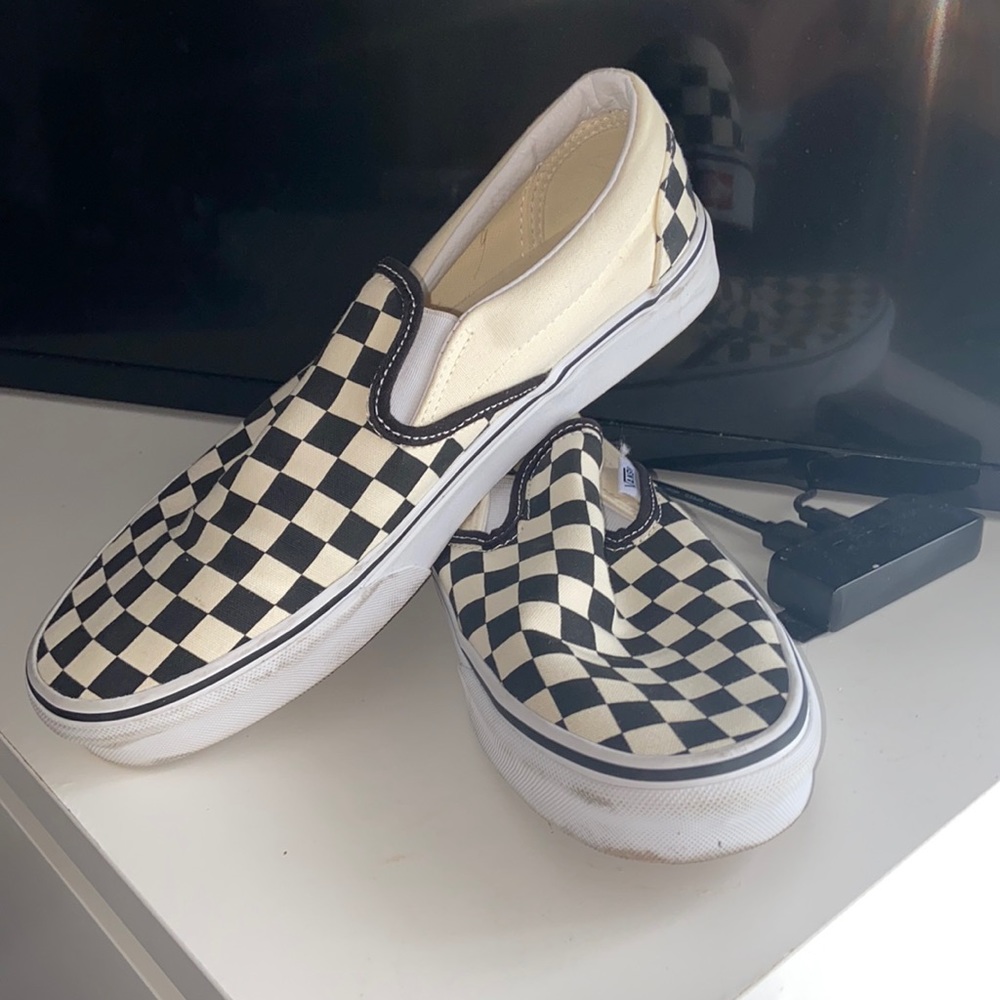 black and white slip on checkered vans *worn once*